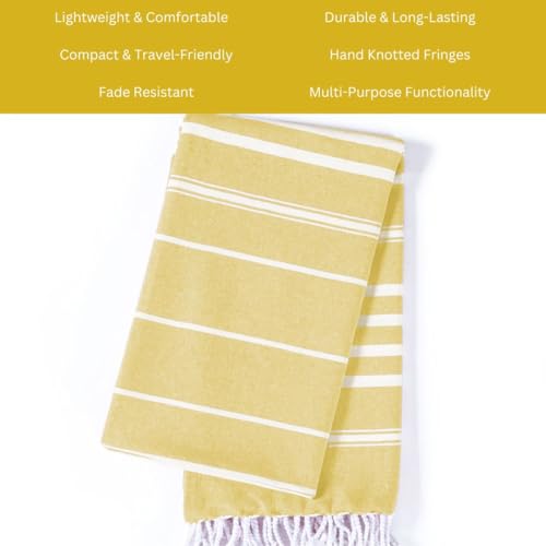 WeWove Turkish Peshtemal Beach Towels Large 39x70 Inch Set of 2 - 100% Cotton Soft Quick-Drying Absorbent Washable - Versatile for Beach Pool Spa Picnic Travel or Bath Use - Turkish Towels Yellow - color: Yellow