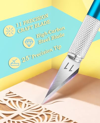 DIYSELF Precision Craft Knife with 10 Extra #11 Blades, 6-Inch Metal Ruler | Hobby Knife with Blades for Paper, Vinyl, Polymer Clay, Pottery & Models, Exacto Knife for Crafting, Crafters, Blue - color: Blue