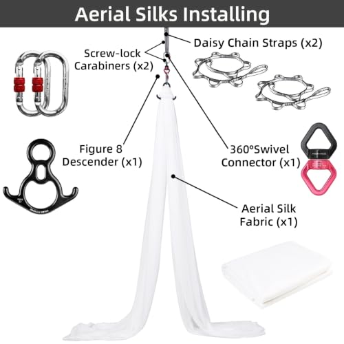 PRIOR FITNESS Aerial Silks Kit, SGS&CE Certified, 9/15/20Yards - color: White, size: S(9 Yards)