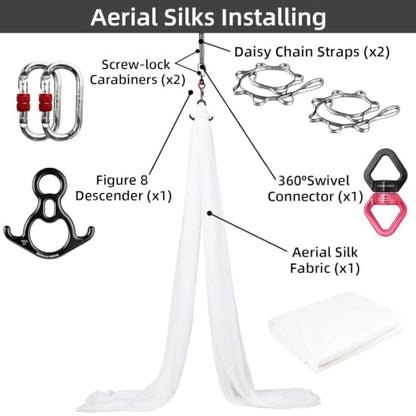 PRIOR FITNESS Aerial Silks Kit, SGS&CE Certified, 9/15/20Yards - color: White, size: S(9 Yards)