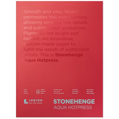Stonehenge Aqua White Medium Weight Block, 140lb, Hotpress, 18 x 24 Inches, 15 Sheets for Wet and Dry Media - size: 18 x 24 inches