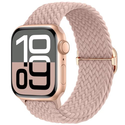 Braided Stretchy Nylon Band Compatible for Apple Watch Bands Women Men - color: Pink, size: 44mm/45mm/46mm/49mm