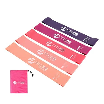 Fittest Pro by Limm Resistance Bands for Legs and Butt, Fabric Exercise Loop Bands Yoga, Pilates, Rehab, Fitness and Home Workout, Strength Bands for Booty - color: Latex Pink Set of 5