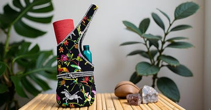 INDIAN CRAFT CASTLE Yoga Mat Bag | Tote Mat Bag | Sling Yoga Tote w/Large Side Pocket & Zipper Pocket | Yoga Mat Carrier Fits Most Size Mats - color: Black & Green