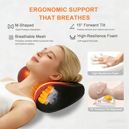 Shiatsu Neck Massager Pillow with Heat, 20 Nodes Deep Tissue Kneading Massage for Pain Relief, Back Shoulder Relaxation, Electric Cervical Support Pillow, Ideal Wellness Gift for Men Women