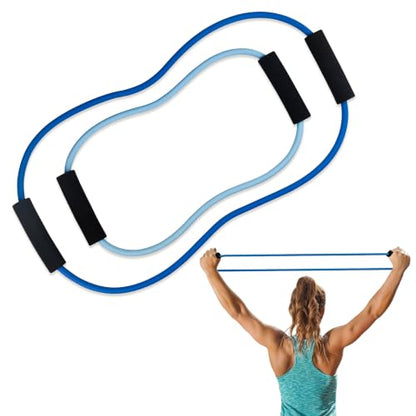[Set of 2] Figure 8 Fitness Resistance Bands with Soft Handles, Skin-Friendly Natural Latex Elastic Loop,10-15 Pound Tension, Long and Short Stretch, Exercise and Workout for Men and Women