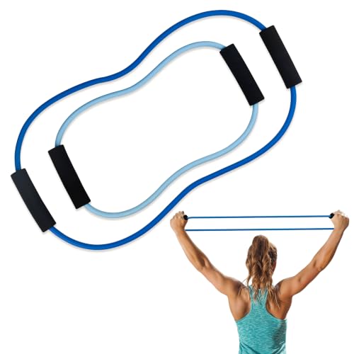 [Set of 2] Figure 8 Fitness Resistance Bands with Soft Handles, Skin-Friendly Natural Latex Elastic Loop,10-15 Pound Tension, Long and Short Stretch, Exercise and Workout for Men and Women