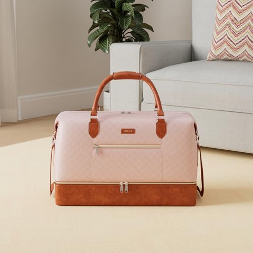 ITIEZY Weekender Bag for Women 21.5" Travel Duffel Large Carry On Bag 3PCS | Nylon Duffel Bag with Waterproof Shoe Compartment, Crossbody Bag and Toiletry Bag, Travel Weekend Hospital Overnight Gym Bag - color: 3-Pink