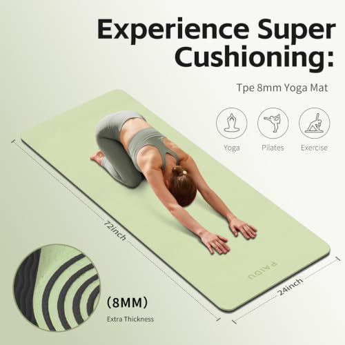 PAIDU Yoga Mat 8mm TPE Non‑Slip Fitness Mat with Strap for Home Workouts - color: 그린&블랙.