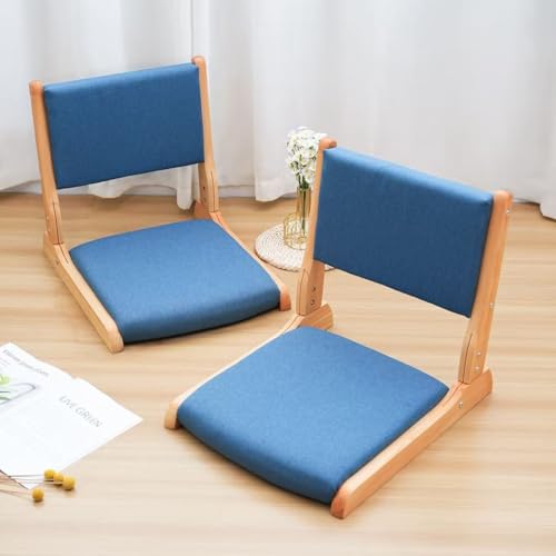 Japanese Floor Chair with Back Support, Foldable Meditation Chair, Legless Tatami Chair with Cushion, Floor Seat for Living Room, Bedroom, Bay Window (2, Blue) - color: Blue