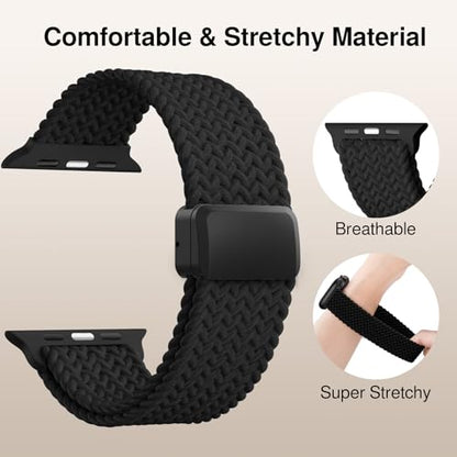 Braided Stretchy Magnetic Band Compatible with Apple Watch Bands Women Men - color: Black, size: 44mm/45mm/46mm/49mm/(42mm-series 3 2 1)