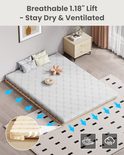 Floor Bed Frame, Foldable Japanese Tatami Bed Frame for Futon Mattress | Solid Wood Slats , Breathable, Moisture-Proof, Bed Plate for Floor Sleeping Bedding, Standard Queen: 80" x 60" - size: Queen Size: 80" x 60"