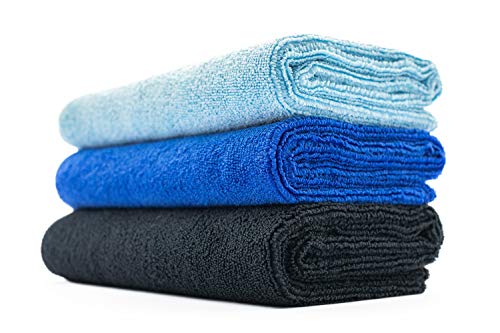 The Rag Company - Sport & Workout Towel - Gym, Exercise, Fitness, Spa, Ultra Soft, Super Absorbent, Fast Drying Premium Microfiber, 320gsm, 16in x 27in (3-Pack) (Royal Blue + Light Blue + Black) - color: Royal Blue + Light Blue + Black