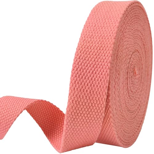Heavy Duty 1" Cotton Webbing 6yds-Watermelon Red Straps | 2mm thick webbing for dog collars, backpack, bag handles, apron straps, slings, sewing repairs & DIY craft projects. - color: Watermelon Red