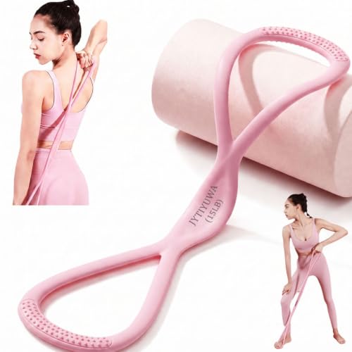 Resistance Bands with Handles,Figure 8 Resistance Band Elastic Fitness Bands Exercise Band for Home Yoga Gym Workout - color: Pink-15LB