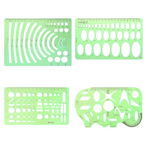 9 Piece Geometric Drawing Template Measuring Ruler Geometric Measuring Tools Transparent Green Plastic Ruler for Studying, Designing and Building