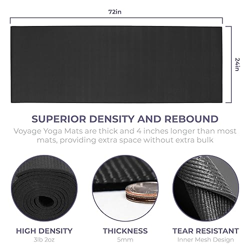Voyage 5mm Studio Yoga Mats, 10 Pack, 72x24in | Extra Long, Anti-Tear Exercise Mats for Workout, Stretching, Fitness - Non Slip Gym Mats for Home, Schools and Studios - color: Black