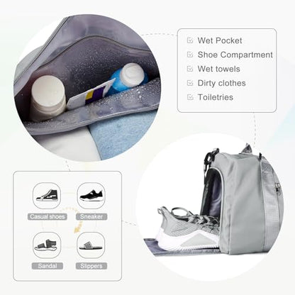 Gym Bag Womens with Shoes Compartment Travel Duffel Bag Grey - color: B6-Grey+Toiletry Bag