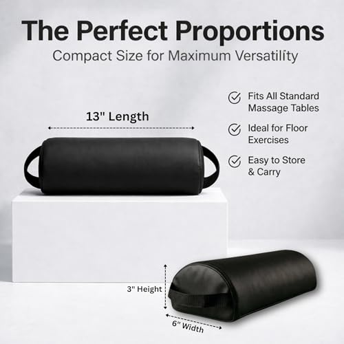 ForPro Premium Half-Round Neck Bolster Pillow for Massage Table, Semi-Round Support Cushion for Neck, Knee & Ankle, High-Density Foam, Oil & Stain-Resistant, Black, 6"W x 3"H x 13"L