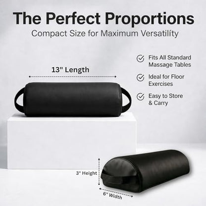 ForPro Premium Half-Round Neck Bolster Pillow for Massage Table, Semi-Round Support Cushion for Neck, Knee & Ankle, High-Density Foam, Oil & Stain-Resistant, Black, 6"W x 3"H x 13"L