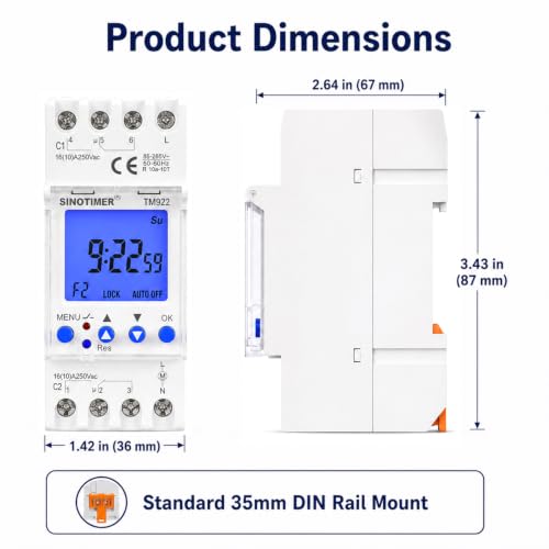 TM922 2 Channels Big LCD Display Programmable Timer Time Clock Switch with Two Relays Independent 16A Outputs (Blue Backlight) - size: Input 85-265VAC
