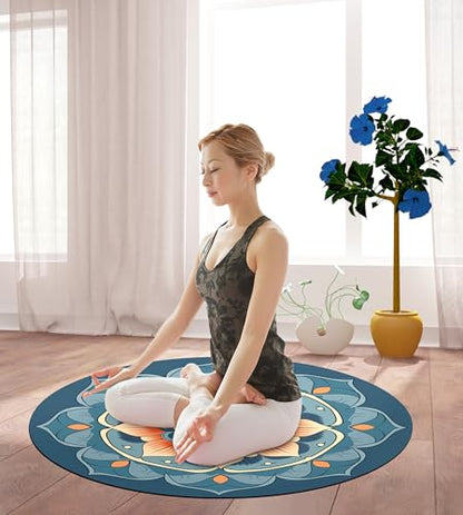 nuveti Large Meditation Mat Non Slip Round Yoga Mat Natural Rubber with Sueded Surface Exercise Mat Perfect for Meditating, Stretching, Yoga（140CM X 3.5MM Thick) - color: QianRuoQingFeng