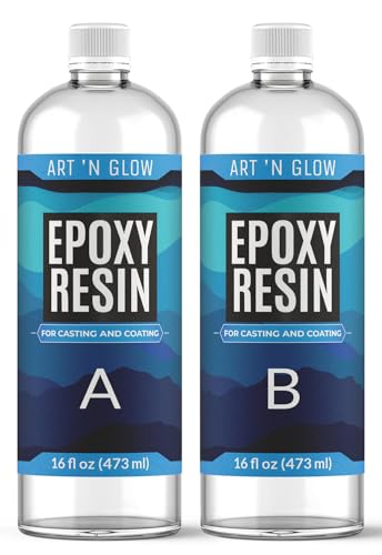 Crystal Clear Epoxy Resin Kit 32oz - Food Safe, UV Resistant, Bubble Free | Casting & coating epoxy resin for jewelry, coasters, molds, art, wood & more. Bubble-free, low odor, USA based business - size: 32 Ounce