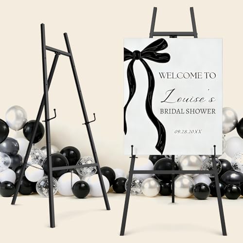 Black Easel Stand for Sign, 4-Tier Display Easel with Adjustable Chain | Heavy Duty Art Easel for Painting, Wedding Sign, Party, Posters & Commercial Display