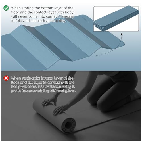 PAIDU Foldable Yoga Mat 10MM Thick 75‘’x40‘“ Quick Fold Easy Storage - color: Blue Gray