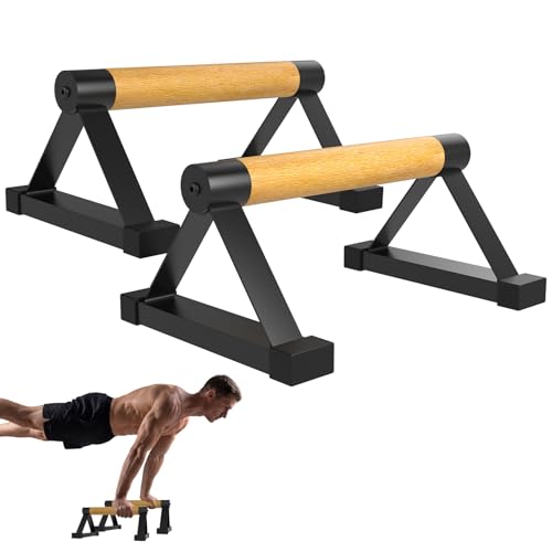 Push Up Bars 2PCS, Wooden Parallettes for Calisthenics Training | Non-Slip Base, 550 LBS Capacity, Stable Metal Structure, Solid Wood Handle, Upper Body Strength Training