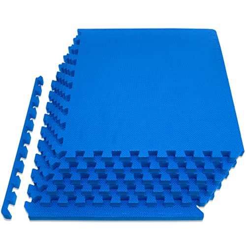 ProsourceFit Weaved Pattern Extra Thick Exercise Puzzle Mat ¾-inch, EVA Foam Interlocking Tiles for Protective, Cushioned Flooring for Home and Gym Equipment; Blue, 24 SQ FT, 6 Tiles - color: Blue, size: 6 Pack (24 SQ FT)