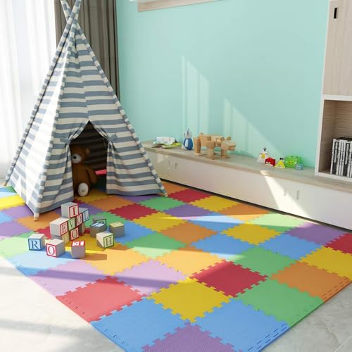 Gym Mats Colorful 20 pcs Floor Mats with Edge Pieces, High-Density EVA Foam Anti-Fatigue Mat