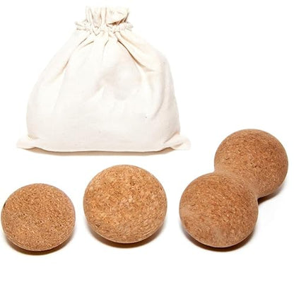 3 Pcs Cork Massage Ball Set, Physical Therapy Peanut Roller and Lacrosse Balls for Deep Tissue Muscle Release, Yoga Foot Fascia Exercise Equipment (4.7"*2.4", 2.4", 1.9")