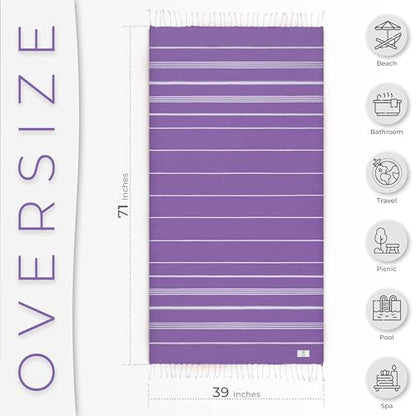 Ossano Turkish Beach Towel Soft & Fast Dry Oversized (39" x 71") - Quick Dry, Versatile and Functional as Yoga Mat, Picnic, Camping Blanket, Travel Blanket, Bath Towel - Lilac - color: Lilac