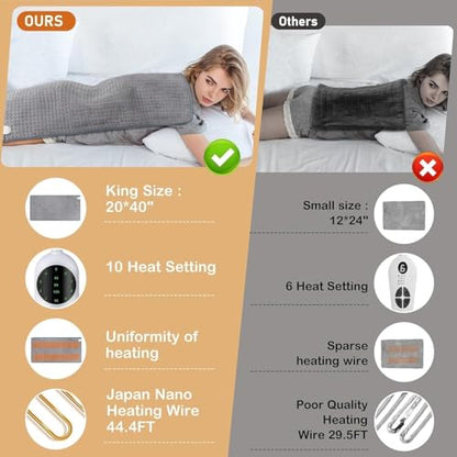 Extra Large Heating Pad -20x40 Inches Electric Heat Pad for Back Pain Relief with 10 Temperature Settings and 3 Timer Auto Shut Off, Gifts for Mom - size: 20x40 Inch Gray