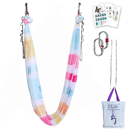 F.Life Aerial Yoga Hammock kit- Yoga Swing Multicolor 5 yards-Flying Yoga Include Daisy Chain,Carabiner and Pose Guide - color: Watercolor Stripes