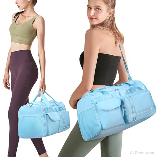 MAXTOP Large Gym Bag for Women Men Duffle Bag With Wet Dry Separation - color: Light Blue, style: Gym Bag
