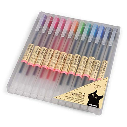 bouti1583 Gel Pens [0.5mm] 12 Colors Pack Ink Ball Point Pen For Office School Stationery Supply