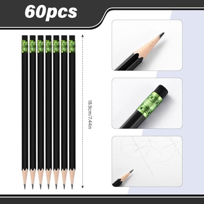 TecUnite 60 Pcs HB Pencils #2 Unsharpened Wood Cased Pencils with Eraser Hexagonal Pencil Cute Graphite No 2 Pen for Adults Gifts Exam School Office Sketching Learning(Black, Green) - color: Black, Green