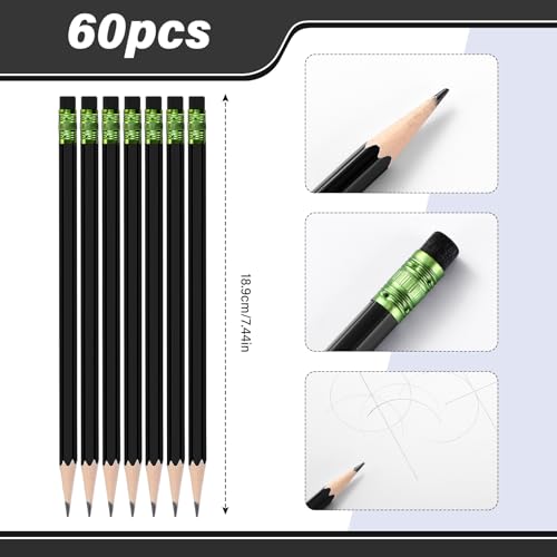 TecUnite 60 Pcs HB Pencils #2 Unsharpened Wood Cased Pencils with Eraser Hexagonal Pencil Cute Graphite No 2 Pen for Adults Gifts Exam School Office Sketching Learning(Black, Green) - color: Black, Green