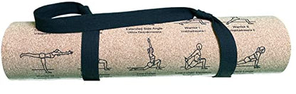 Instructional Cork Yoga/Exercise Mat |Poses in English and Sanskrit| Fade-Proof | Great for Daily Use| Non-slip| Carry Strap Included!