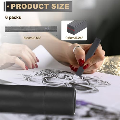 MECCANIXITY Compressed Charcoal Sticks, HB Grade Square Vine Charcoal Sticks Set Art Supplies for Painting Drawing Sketching Shading Artists Beginners(Pack of 6) - style: HB