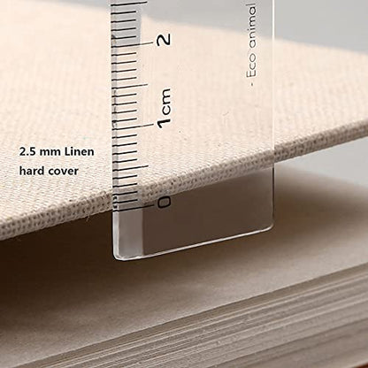 Retro Spiral Sketchbook Linen Hardcover 120 Pages 160GSM Thick Refillable Loose Leaf Notebook for Art Drawing Stationery School Supplies (Large)