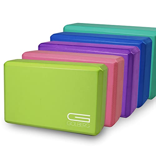 Golberg Foam Yoga Block – For Fitness, High Intensity Support and Improving Strength or Flexibility Pink/Green/Dark Green/Purple/Blue – 1/2/4 Pack - color: 2 Pack - Blue
