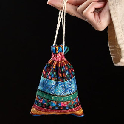 Tibetan Meditation Bell, Brass Tingsha Cymbals with Cloth Bag - size: Eight Symbols with Beads