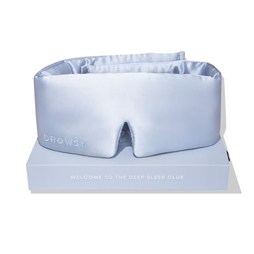 DROWSY Silk Sleep Mask - Face-Hugging, Padded Cocoon for Luxury Sleep in Total Darkness - 100% Pure Mulberry Silk (Blue Belle) - color: Blue Belle, size: 1 Count (Pack of 1)