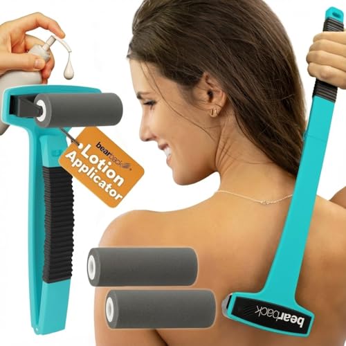 bearback Lotion Applicator for Back & Body Long-Reach Roller for Even Lotion, Sunscreen, Self-Tanner & Medication Application Foldable, Reusable, No-Help Design American Small Business (Teal)