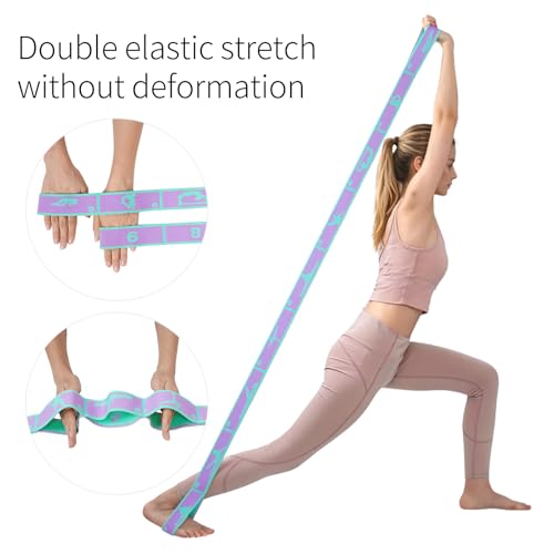 9 Loops Elastic Yoga Stretching Strap Pattern Guide, Resistance Stretch Band for Flexibility, Pilates, Dance, Gymnastics, Ballet, Physical Therapy, Leg & Body Stretching - color: Purple