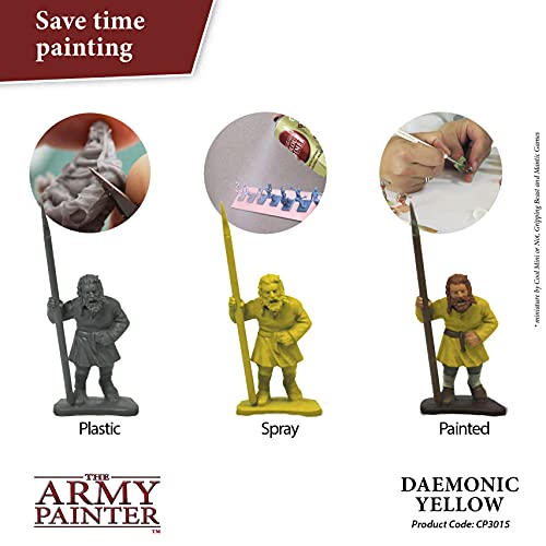 The Army Painter, Colour Primer Daemonic Yellow, 400 ml acrylic spray | Daemonic Yellow primer for painting Warhammer and Dungeons and Dragons miniatures - color: Daemonic Yellow