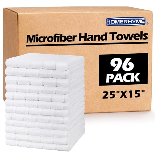 Hand Towels, 96 Pack 25''*15'' White Microfiber Kitchen Bathroom Hand Towels, All-Purpose Quick Dry Lint Free Soft Absorbent Bulk Checkered Washcloth Bath Towels for Travel Gym Hotel - color: White, size: 96 Pack